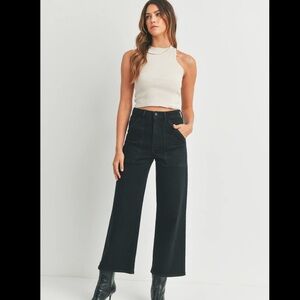 Just Black Denim Mini Patch Pocket Raw Hem Wide Leg Jeans in Faded Black Sz 25